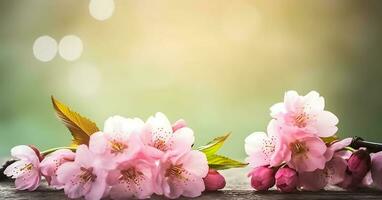 sakura fiori o ciliegia fiori nel pieno fioritura su un' rosa sfondo e sfondo, copia spazio per testo, bene come bandiera e sfondo, stagione saluti, e altro design Materiale. foto