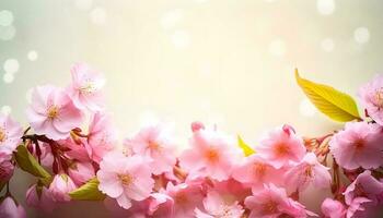 sakura fiori o ciliegia fiori nel pieno fioritura su un' rosa sfondo e sfondo, copia spazio per testo, bene come bandiera e sfondo, stagione saluti, e altro design Materiale. foto