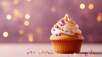 delizioso compleanno cupcake. illustrazione ai generativo foto