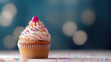 delizioso compleanno cupcake. illustrazione ai generativo foto