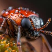 un' insetto con un' rosso e nero viso generativo ai generato foto