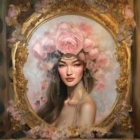 un' pittura di un' donna con fiori generativo ai generato foto