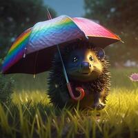 un' riccio con un ombrello generativo ai generato foto