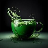 un' verde tazza con acqua generativo ai generato foto
