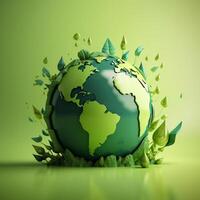 un' verde sfondo con un' globo e alberi generativo ai generato foto