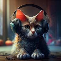 gatto ascoltando per musica. generativo ai foto