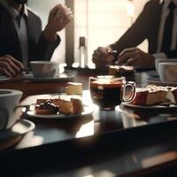 un' tavolo con un' tazza di caffè generativo ai generato foto