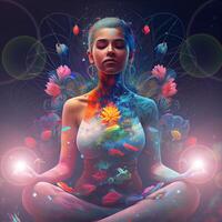 ragazza Meditare e universo. illustrazione. generativo ai foto