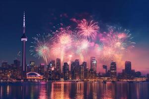 fuochi d'artificio lungo esposizione durante Vittoria giorno celebrazione, ai generativo foto