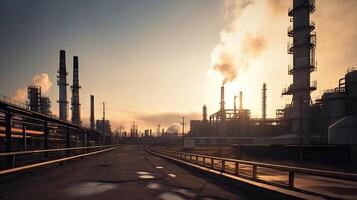 aereo superiore Visualizza di fabbrica stazione, olio carburante Conservazione cisterna, petrolio raffineria, manifattura, industriale processi pianta olio raffineria per energia con generativo ai. foto