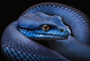 vicino su di il blu vipera. generativo ai foto