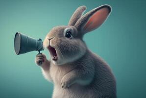 un' coniglio con un' megafono quello dice 'pasqua coniglietto '. generativo ai foto