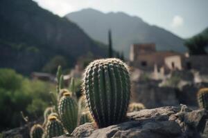 cactus nel davanti di un' bellissimo posto, generativo ai foto