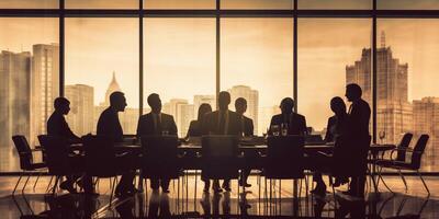 il attività commerciale persone siamo incontro nel il conferenza camera con ai generato. foto