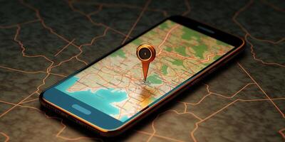 GPS navigazione su il smartphone schermo con ai generato. foto