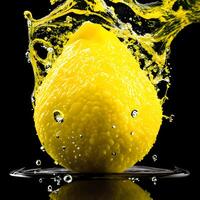 sorprendente Limone con acqua spruzzo e gocce isolato, generativo ai foto