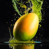 sorprendente Mango con acqua spruzzo e gocce isolato, generativo ai foto