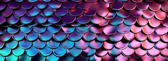 olografico metallo creativo sfondo con geometrico modello. ultra viola neon leggero olografico di moda sirena struttura striscione. stilizzato serpente o pesce o sirena bilancia. foto
