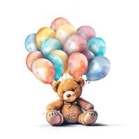 carino orsacchiotto orso con palloncini. illustrazione ai generativo foto