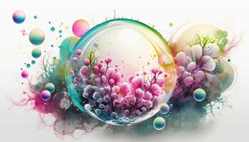 Là è un' immagine di bolla con fiori e bolle. generativo ai. foto