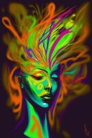 un' pittura di donna con colorato capelli e viso. generativo ai. foto