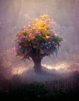 albero quello è nel il mezzo di un' campo. generativo ai. foto