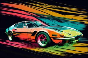 un' immagine prese a partire dal auto di gli sport con colorato sfondo. generativo ai. foto