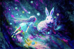 pittura di un' ragazza e un' coniglio. generativo ai. foto