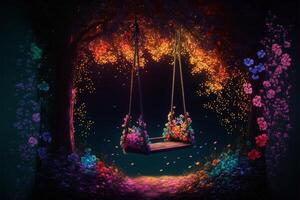 swing pieno con molte di colorato fiori. generativo ai. foto