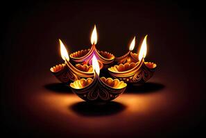 Diwali il Festival di luci colorato lanterne con lume di candela nel il buio sfondo. vacanza e cultura concetto. generativo ai foto