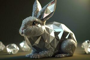 diamante Pasqua coniglietto nel argento. prezioso uova nel il sfondo. ai generazione foto
