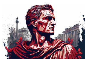 ritratto di Cesare su il sfondo di Roma. ai generato foto