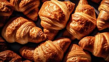 brioche pane su il di legno tavolo nel il buio sfondo. cibo e forno concetto. pieno di pane tema. generativo ai foto