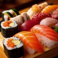 giapponese Sushi illustrazione ai generativo foto