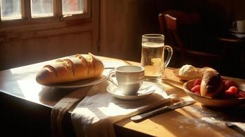 prima colazione con baguette pane cibo illustrazione ai generativo foto