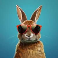 freddo coniglio nel occhiali da sole. illustrazione ai generativo foto