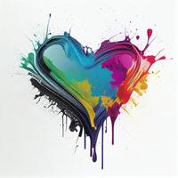 colorato cuore forma nel olio dipingere colore su isolato bianca sfondo. san valentino giorno e romanza concetto. digitale arte illustrazione tema. generativo ai foto