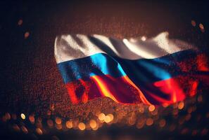 Russia bandiera con colorato brillante bokeh leggero sfondo. nazione bandiera nel il buio con illuminazione luce. nazionale giorno concetto. generativo ai foto