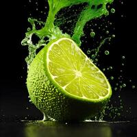 sorprendente lime con acqua spruzzo e gocce isolato, generativo ai foto