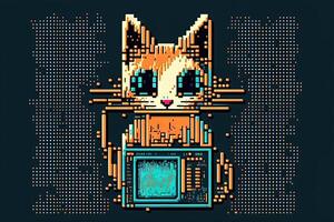 grande pixel retrò processore gatto illustrazione generativo ai foto