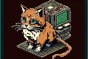 grande pixel retrò processore gatto illustrazione generativo ai foto