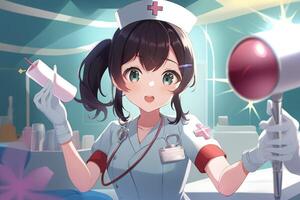 bella anime infermiera guarigione voi nel ospedale illustrazione generativo ai foto