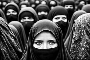 mi sono imbattuto musulmano ragazza occhi dettaglio nel burqa protesta concetto illustrazione generativo ai foto
