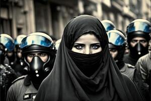 mi sono imbattuto musulmano ragazza occhi dettaglio nel burqa protesta concetto illustrazione generativo ai foto
