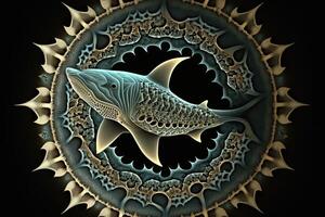 squalo animale mandala frattale illustrazione generativo ai foto