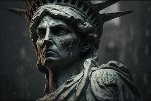 vecchio viso statua di libertà nel nuovo York città illustrazione generativo ai foto