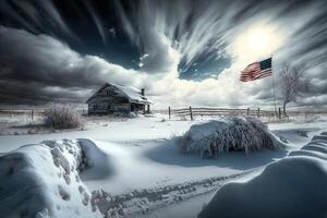 molto freddo tempo metereologico nel America paesaggio unito stati nel inverno illustrazione generativo ai foto