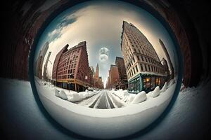 molto freddo tempo metereologico nel nuovo York città America paesaggio unito stati nel inverno illustrazione generativo ai foto