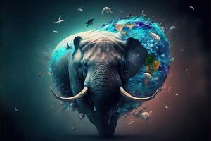 mondo natura giorno con il animali nel astratto rappresentazione illustrazione generativo ai foto