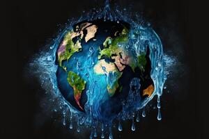 mondo acqua giorno. globo concetto design per pianeta terra fatto di acqua illustrazione generativo ai foto